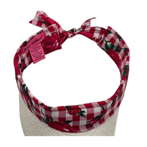 Women's - Betsey Johnson Straw Checked Rose Sun Visor Hat - Picture 3 of 7